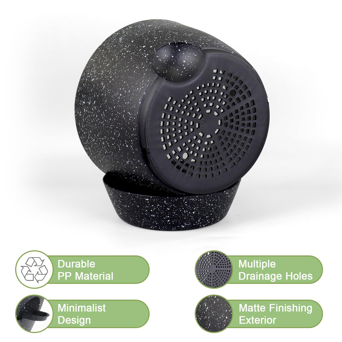 WSMKSZ 12/10/9 inch Large Self Watering Pots, Planter, Plant Pots with Mesh Drainage Holes for Indoor Outdoor Garden Plants, Plastic Flower Pots with Removable Deep Reservoir, Speckled Black