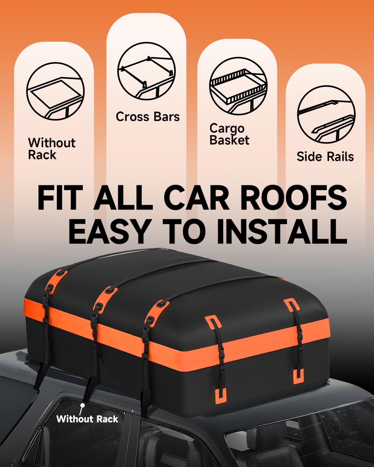 Car Rooftop Cargo Carrier Bag 30 Cubic Feet, Soft-Shell Luggage Cargo Bag Waterproof Bag, Include 2 Reinforced Straps, 6 Door Hooks, Anti-Slip Mat, Luggage Lock