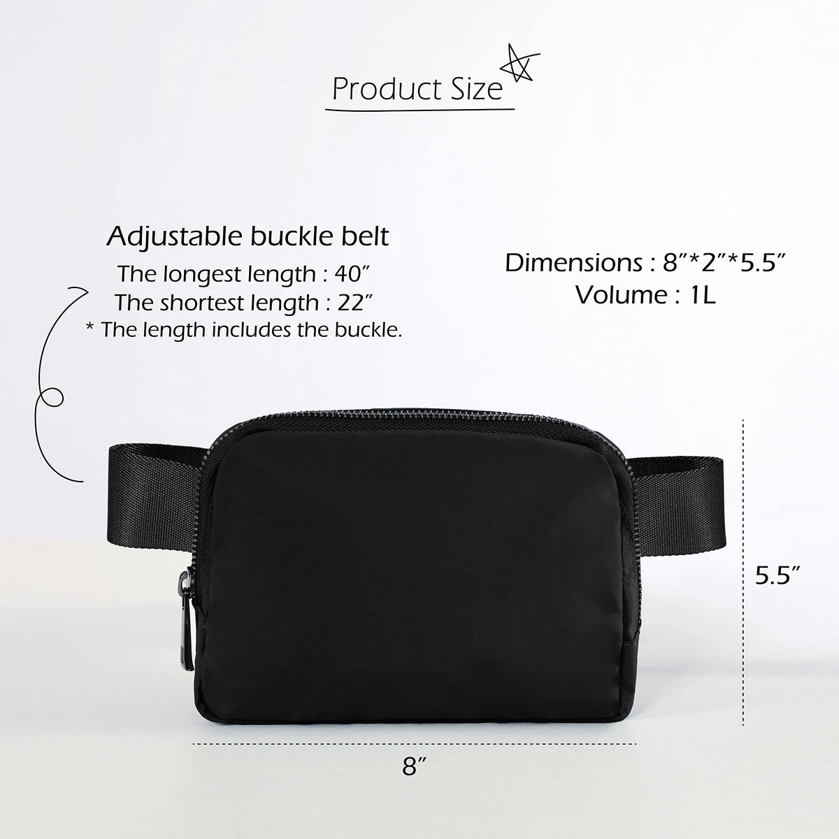 ODODOS Unisex Mini Belt Bag with Adjustable Strap Small Fanny Pack for Workout Running Traveling Hiking, Black
