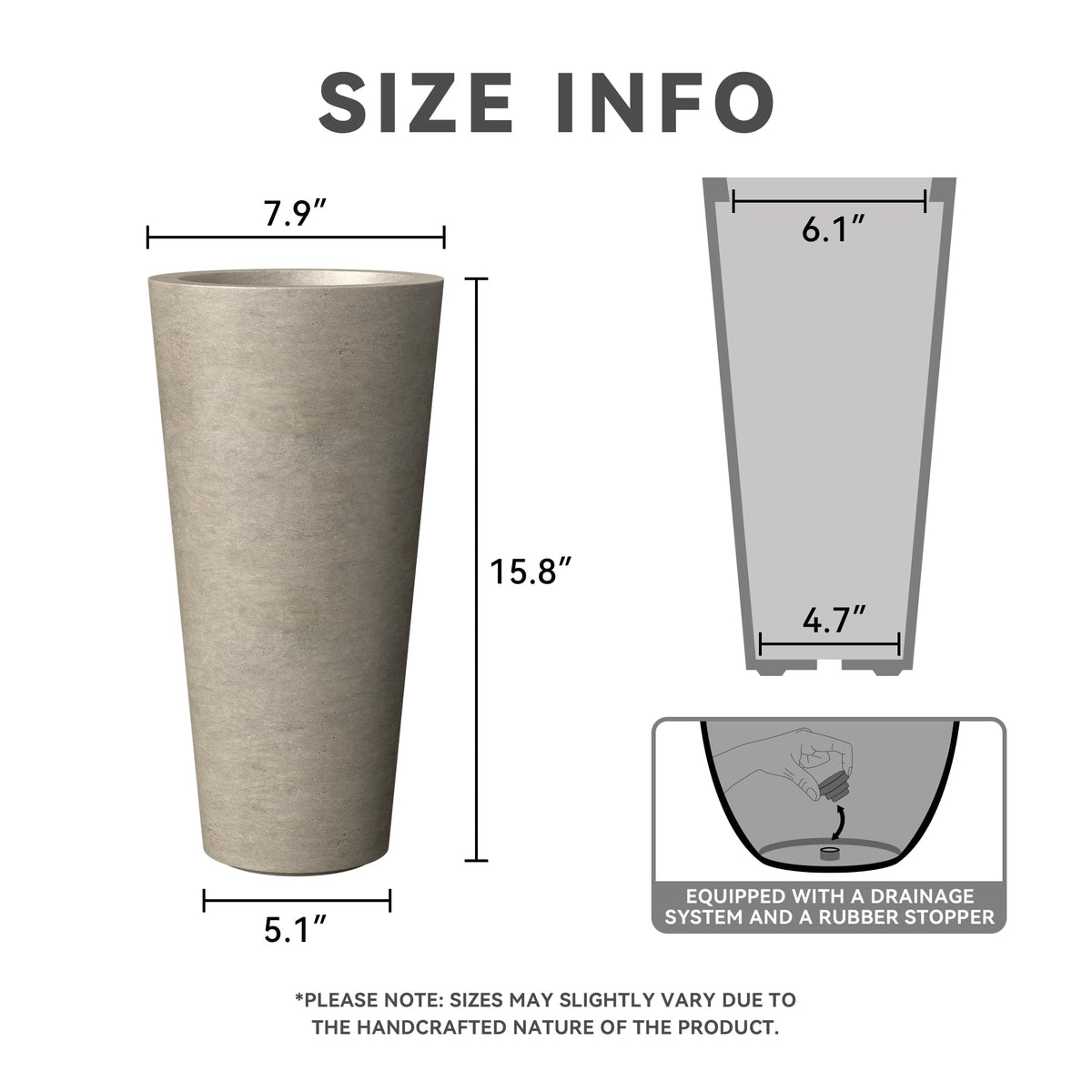 Kante Tall Concrete Planter, 15.8 Inch Height Large Flower Pot for Indoor Outdoor Plants, Suitable for Home, Patio, Garden, Porch, Weathered Concrete