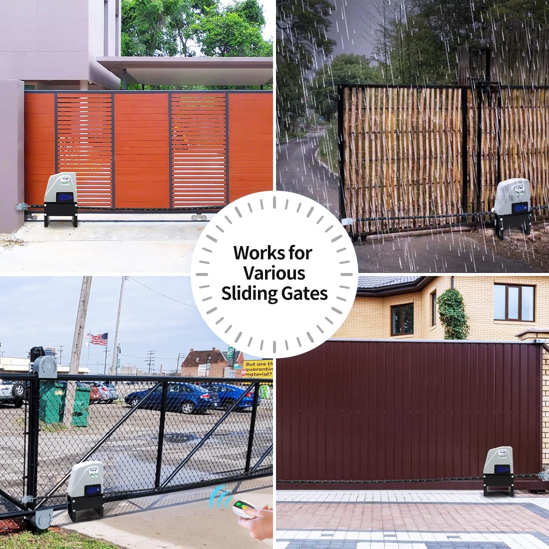 TOPENS CK1100 Automatic Sliding Gate Opener Chain Drive Electric Gate Motor for Heavy Driveway Slide Gate Up to 2800 Pounds, Security Gate Operator AC Powered with 20ft Roller Chain and Remote Control