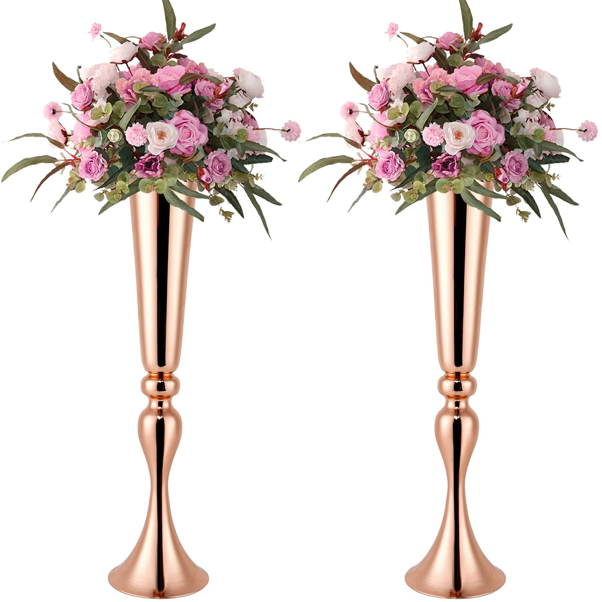 Gold Vase for Wedding Centerpiece, 2Pcs Metal Trumpet Vase 22" Tall Flower Stand for Wedding Table Centerpiece Decoration Floral Arrangement for Reception Bridal Party Decor