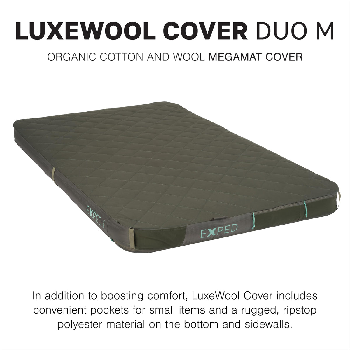 Exped MegaMat LuxeWool Cover, Organic Cotton and Wool Sleeping Mat Cover, Double Wide, Duo Medium