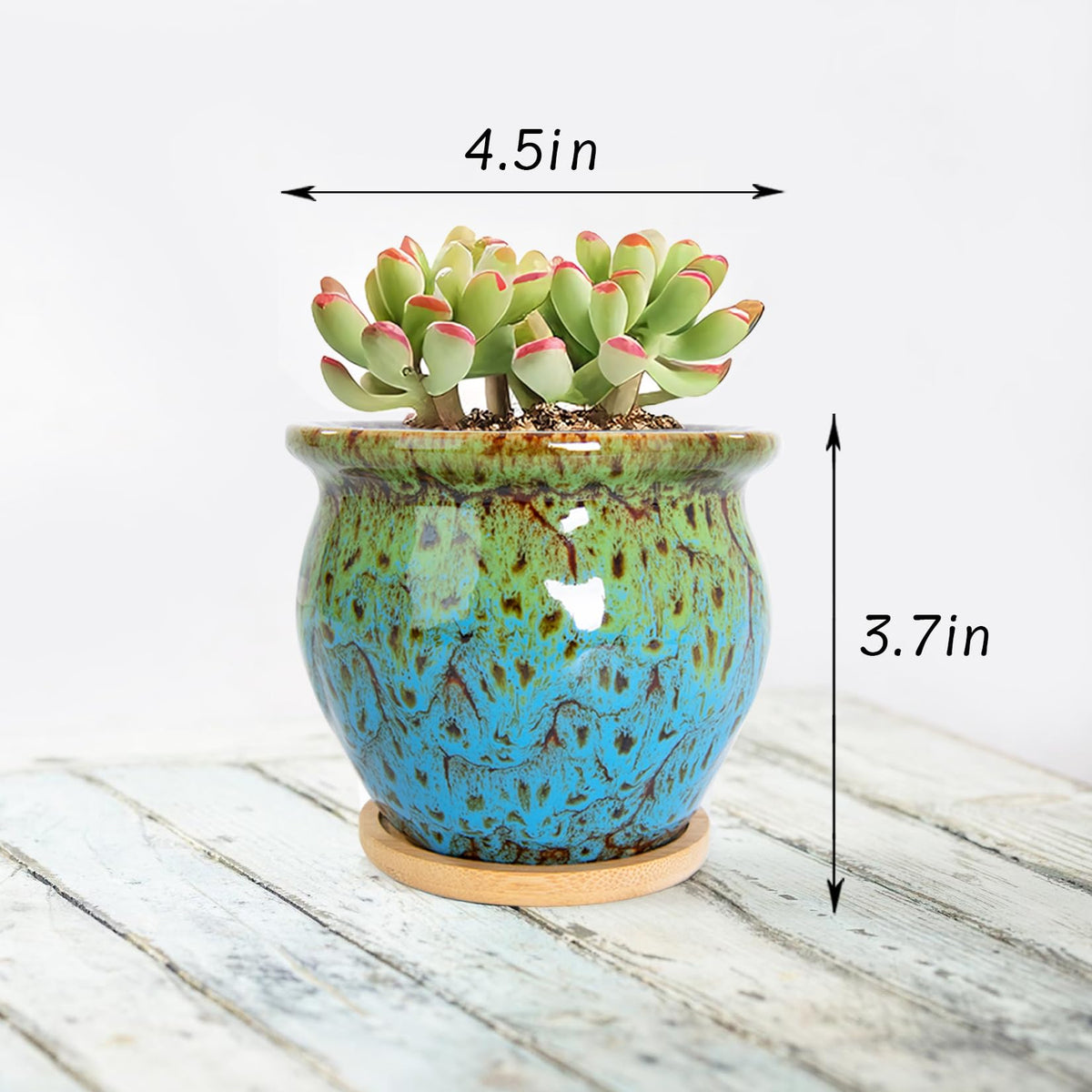 ARTKETTY Succulent Pots - 4 Pack Small Plant Pots with Drainage Tray, 4.5 Inch Ceramic Planters for Indoor Plants Colorful Cactus Flower Planter, Gifts for Women
