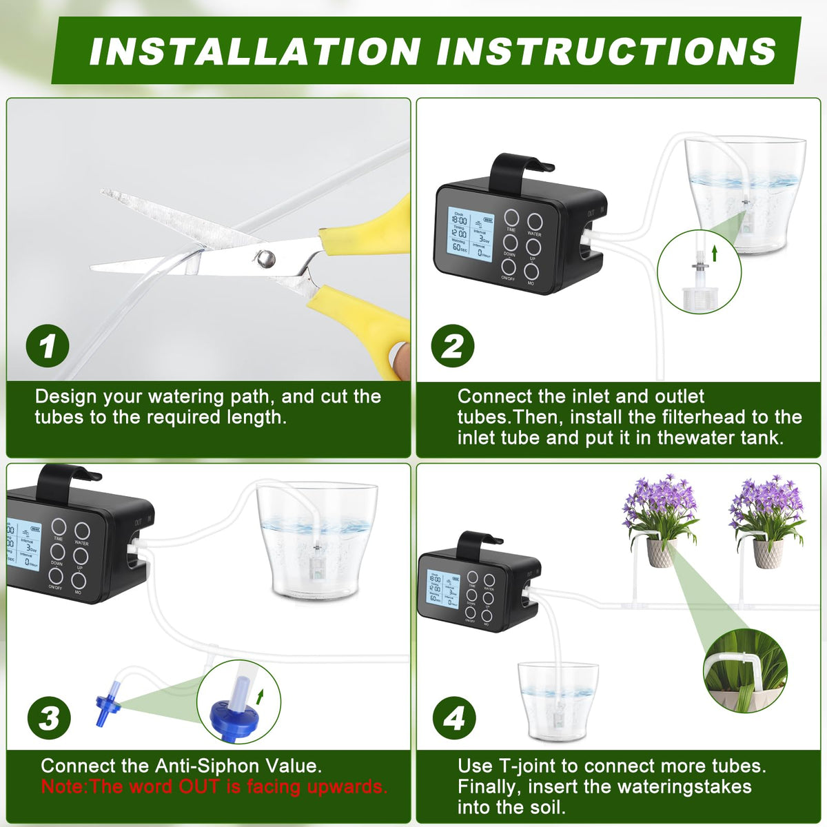 Automatic Plant Waterer Indoor: Drip Irrigation System with Large Display, Easy Programming, Vacation Plant Watering Devices for 15 Potted Plants, New Upgraded Christmas Tree Watering System