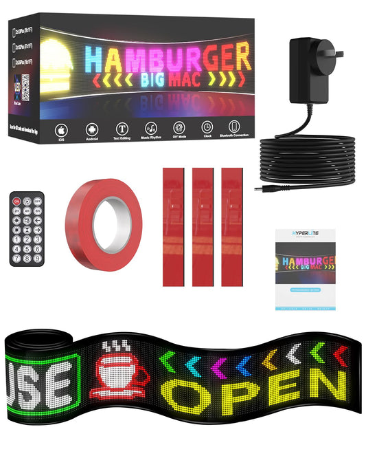 EZYEVY 39" x 11" Programmable LED Sign - Flexible Custom LED Sign for Storefront, Seamless Stick-on Dual-Row Scrolling Digtal Board with Text/Animations, Video Display, App & Remote Control, IP65 Waterproof
