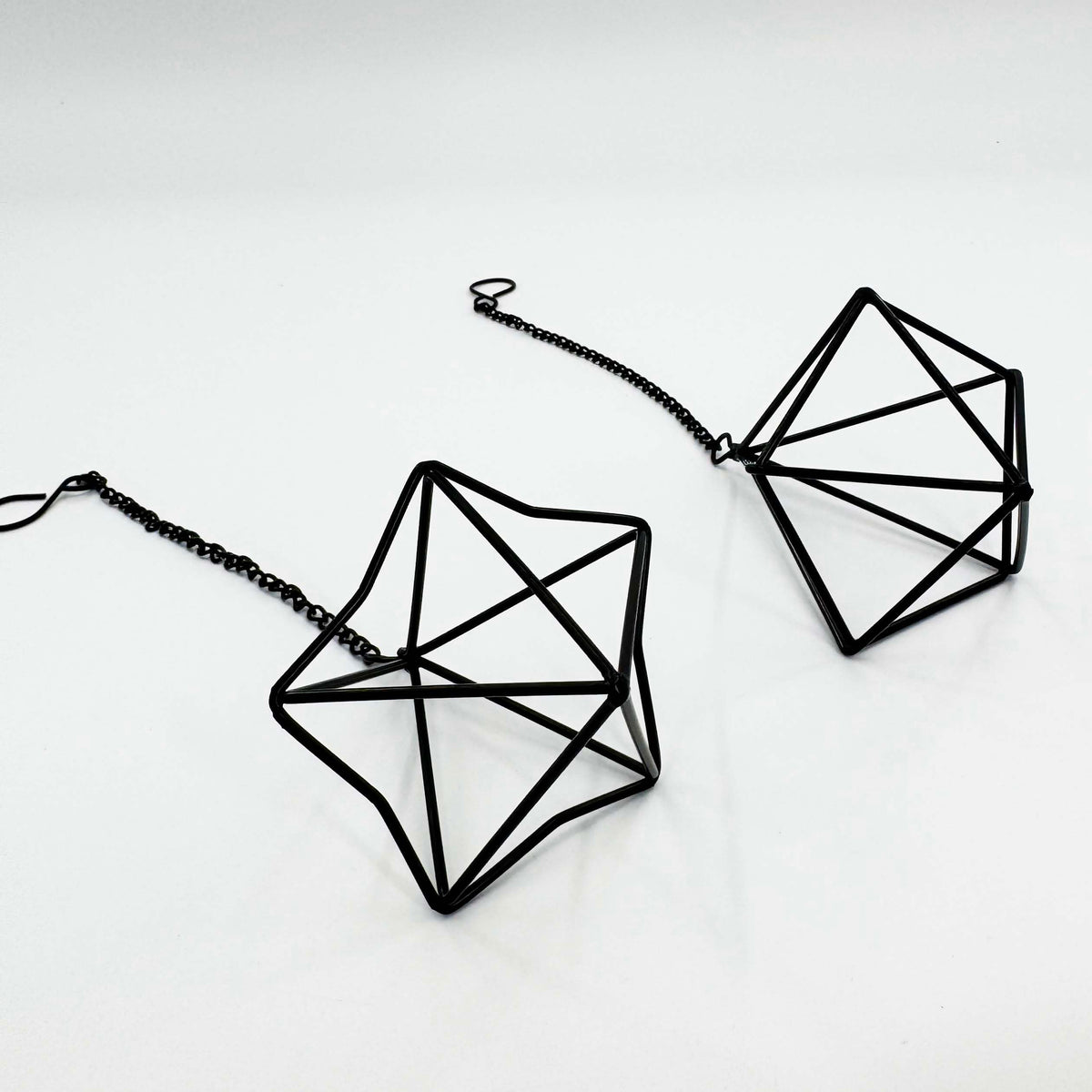 PUDAPU Clearance 6 Pack Hanging Metal Air Plant Holders with Chain, Black Geometric Tillandsia Air Plant Hanger Cages, 2 Styles Mini Iron Air Plants Live Holders for Home Office Garden Decor