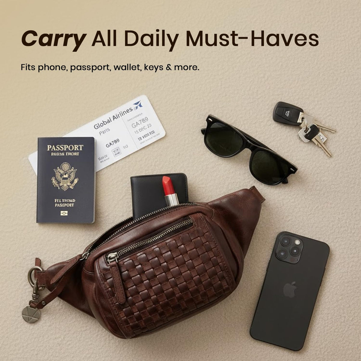 Vilenca Holland Genuine Leather Waist Bag Unisex, Waist Bag for Travel Trendy Casual Travelling Essentials Kept Bag Stylish, Durable, and Secure Travel Companion(VL-094-BROWN)