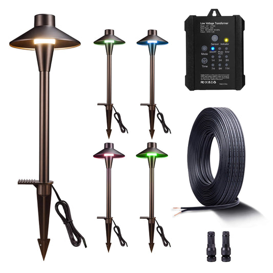 Varmtalys 12V Smart RGBCW Path Light Kit – Low Voltage Pathway Lights Bundle with 65W Transformer & 65FT 16/2 Cable & 8 Connectors, IP65 Waterproof Landscape LED Aluminum for Outside Walkway 5 Pack