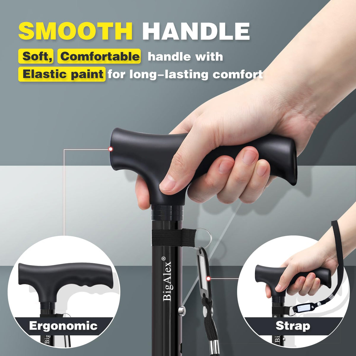 BigAlex Folding Walking Cane for Elderly Adjustable & Portable Walking Stick for Seniors,Pivoting Quad Base,Lightweight,Collapsible with Carrying Bag for Men/Woman
