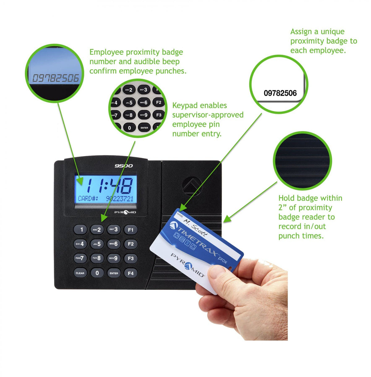 Pyramid Time Systems - TimeTrax Elite Automated Proximity Time and Attendance with Pyramid TTPROXEX Time Clock System with Software Download, Windows Compatible - No Touch Employee Punch in - Black