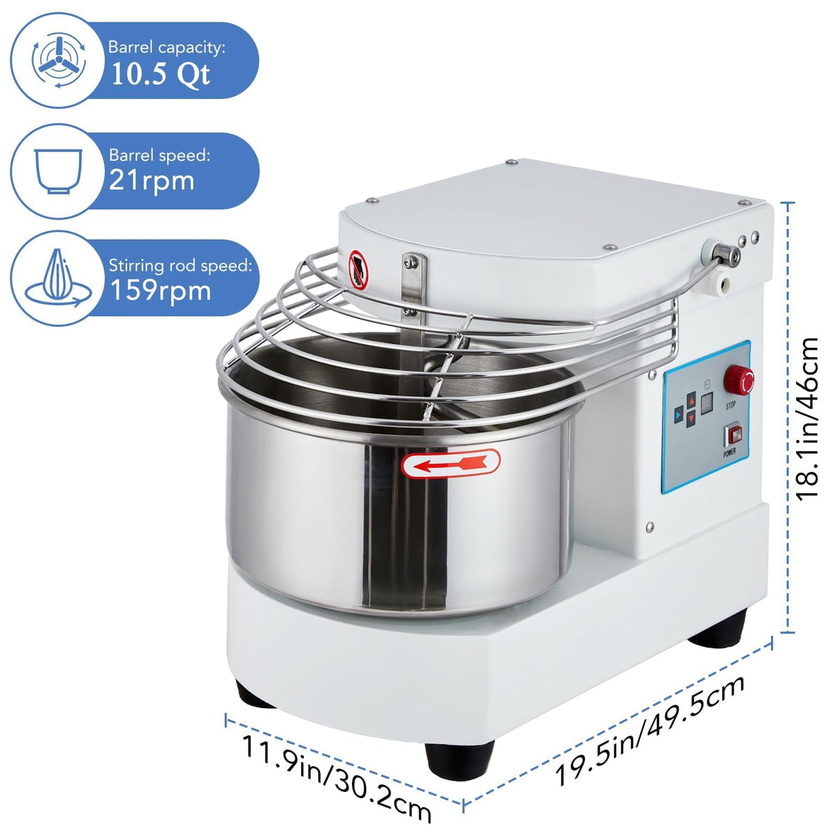 ExploreHorizon 10.5 Qt Commercial Food Mixer，110V 650W Dual-Rotation Dough Kneading Machine with Touchscreen Timer，Food-grade Stainless Steel Bowl & Safety Shield for Bakeries & Restaurants