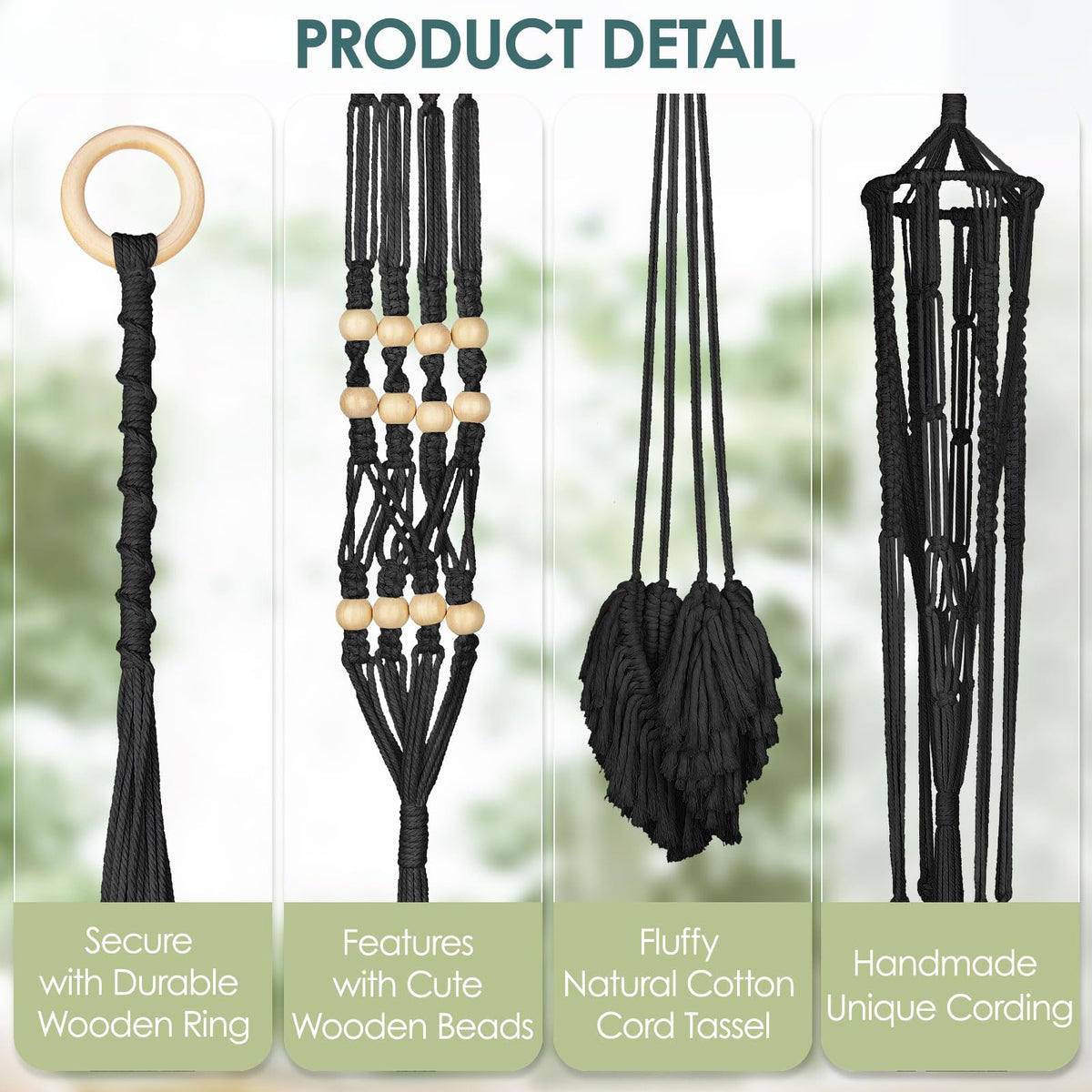 ANROYE Macrame Plant Hanger for Indoor Set of 4, Bohemian Hanging Planter with Tassels for Flower Pot, Boho Decorative Houseplant Rope Holder for Home Decor Bedroom Window Farmhouse