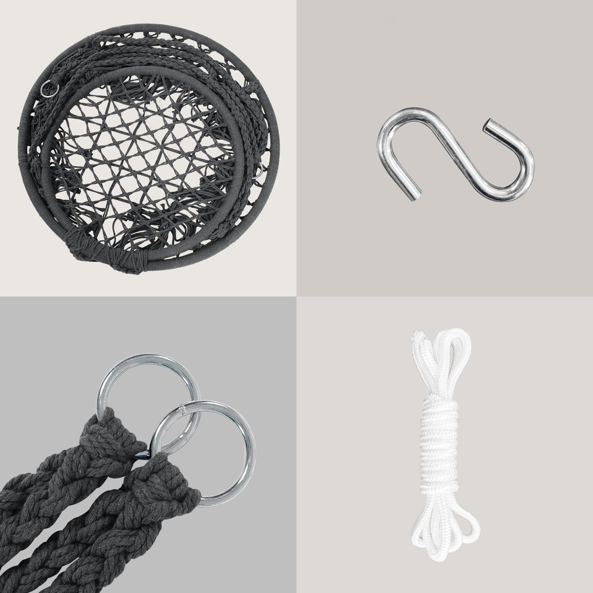 SUNCREAT Hammock Chair Hanging Macrame Swing with Hardware Kits, Max 330 Lbs, Handmade Knitted Mesh Rope Swing Chair for Indoor, Outdoor, Bedroom, Patio, Yard, Garden, Pack of 2, Grey