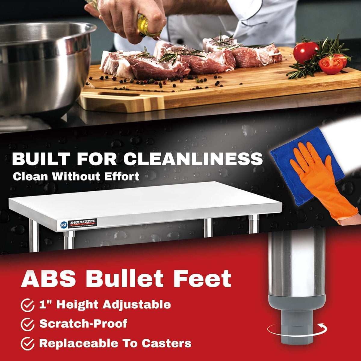 DuraSteel 30x18 Stainless Steel Work Table - NSF Commercial Prep Metal Table - Outdoor Pizza Oven Stand w/Under Shelf - Kitchen Island Laundry Utility Garage Microwave Stand Large Rolling Storage Cart