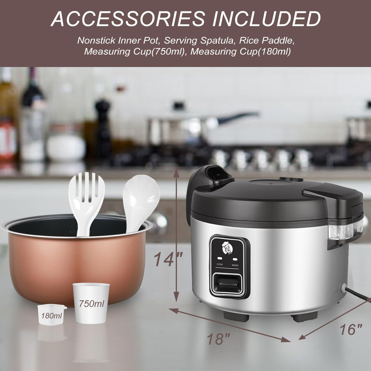 DAZITN Commercial Rice Cooker & Warmer 8.17Qt/40 Cups (Cooked Rice) |Large Rice Cooker | 40 mins Fast Cook Rice Cooker for Restaurant | Auto Keep Warm |Easy Clean