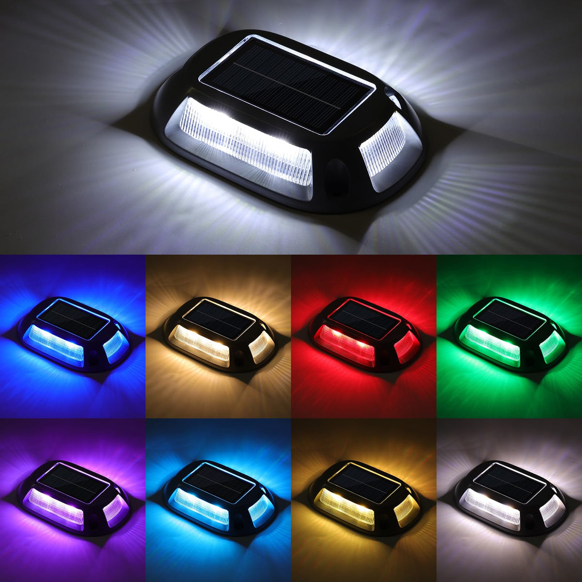 VOLISUN Solar Driveway Lights Dock Deck Lights 12 Pack,9 Colors in 1 Led IP67 Waterproof Outdoor Warning Step Lights for Driveway Sidewalk Pathway RGB