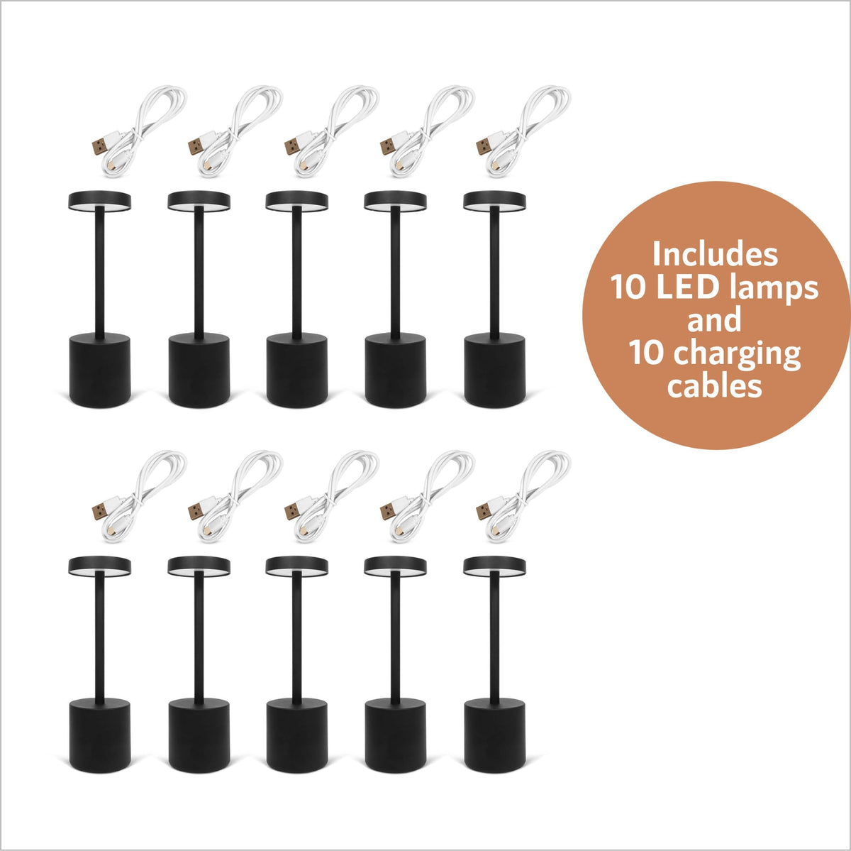 10 Pack - Black Rechargeable Cordless Table Lamps, Portable LED Desk Lamps, Dimming 5000mAh Rechargeable Battery Powered LED Lighting for Restaurant,Bar, Bedroom, Outdoor, Party