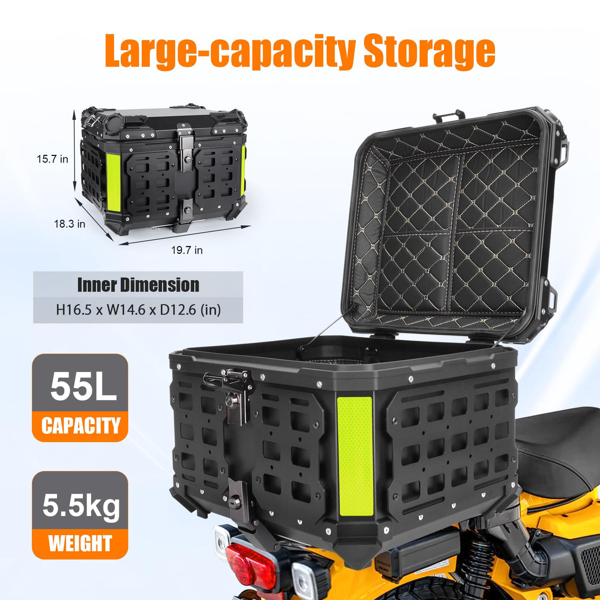 GEARZONE 55L Motorcycle Top Case with Molle Panel Universal Motorcycle Top Box for Motorcycles Suitable for Stowing Helmets and Luggage
