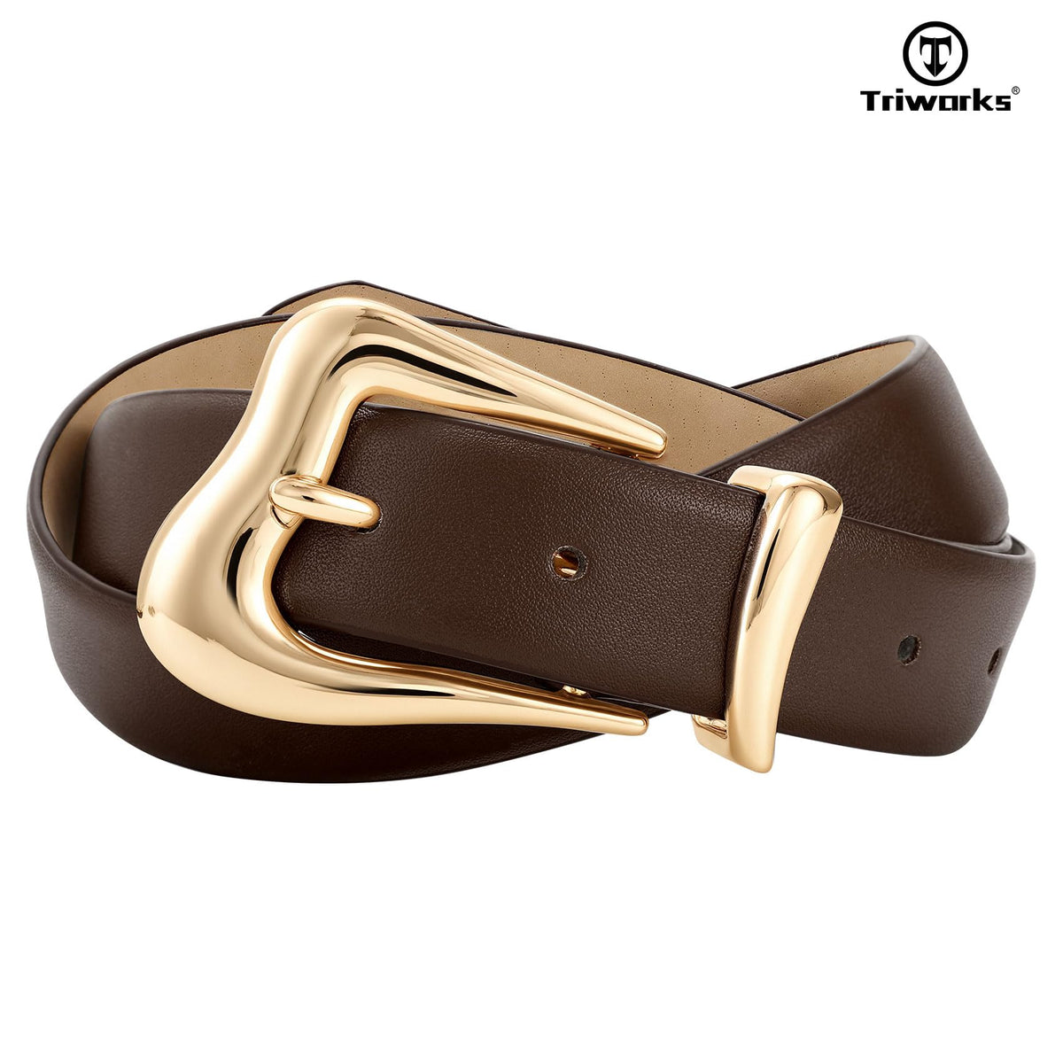 TRIWORKS Women's Belts for Jeans Pants Gold Buckle Fashion Waist Belts for Ladies Leather Belts