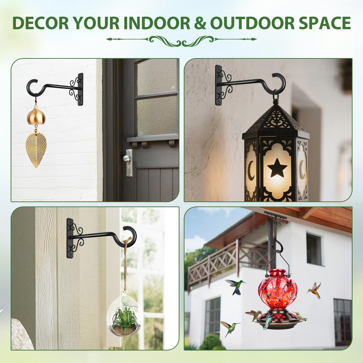 BOLITE Plant Hangers, 6 Inch Hanging Plant Brackets Outdoor or Indoor, Wall Hooks for Hanging Hummingbird Feeders, Bird Feeders, Planters, Lanterns, Wind Chimes, 2 Pack, Black, Gifts for Women Men