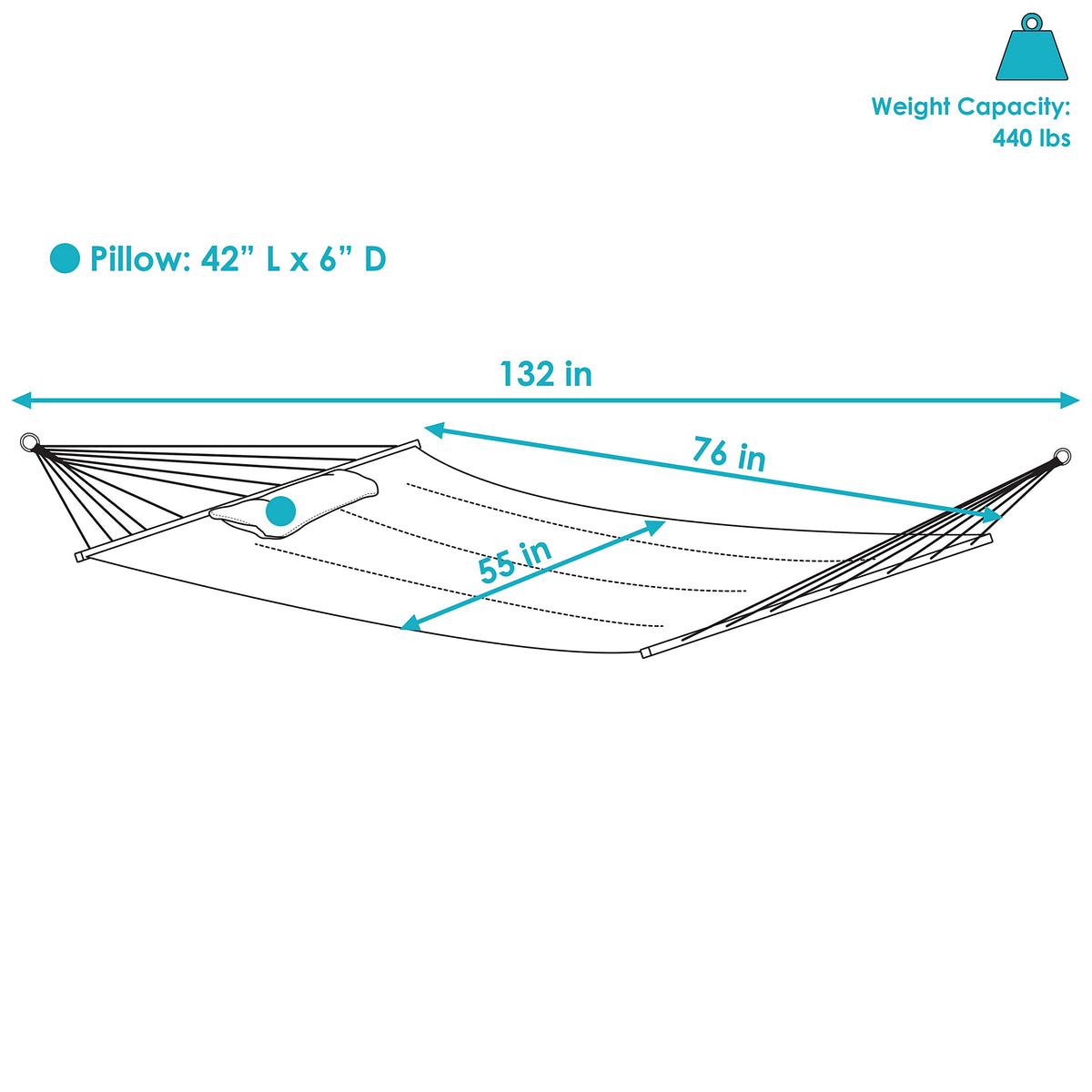 Sunnydaze Double Quilted Polyester Hammock with Detachable Pillow - 440-Pound Capacity - Tidal Wave