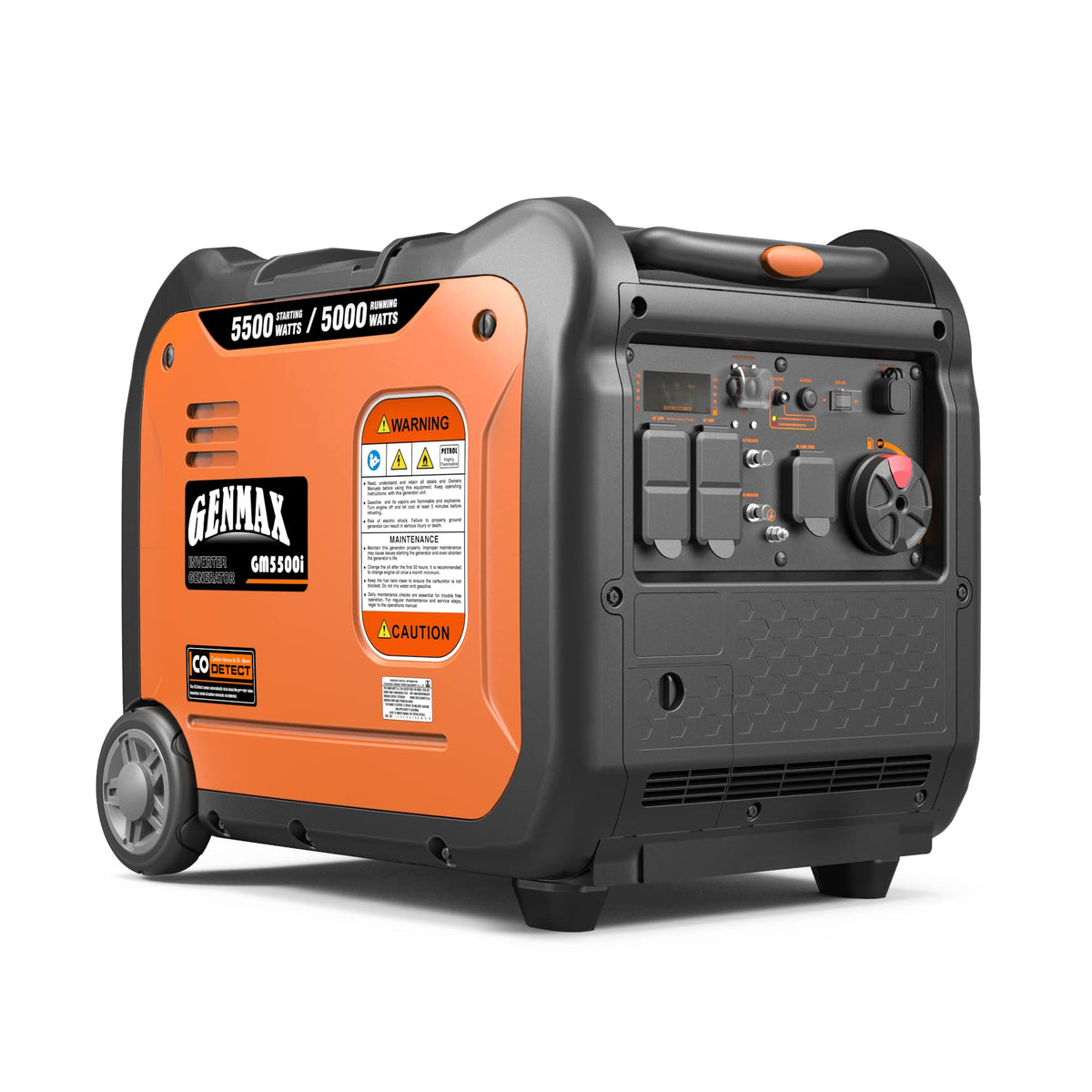 GENMAX Portable Generator，5500W Ultra-Quiet Gas Engine, EPA Compliant, Eco-Mode Feature, Ultra Lightweight for Backup Home Use & Camping (GM5500i)