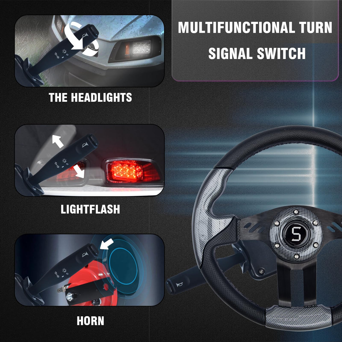 Shu-Ran Golf Cart LED Light Kits for EZGO TXT 1996-2013 Carts (12V), Super Bright Golf Cart Headlight Tail With Turn Signals Kits, Brake Lights, Hazard Light Switch, Horn