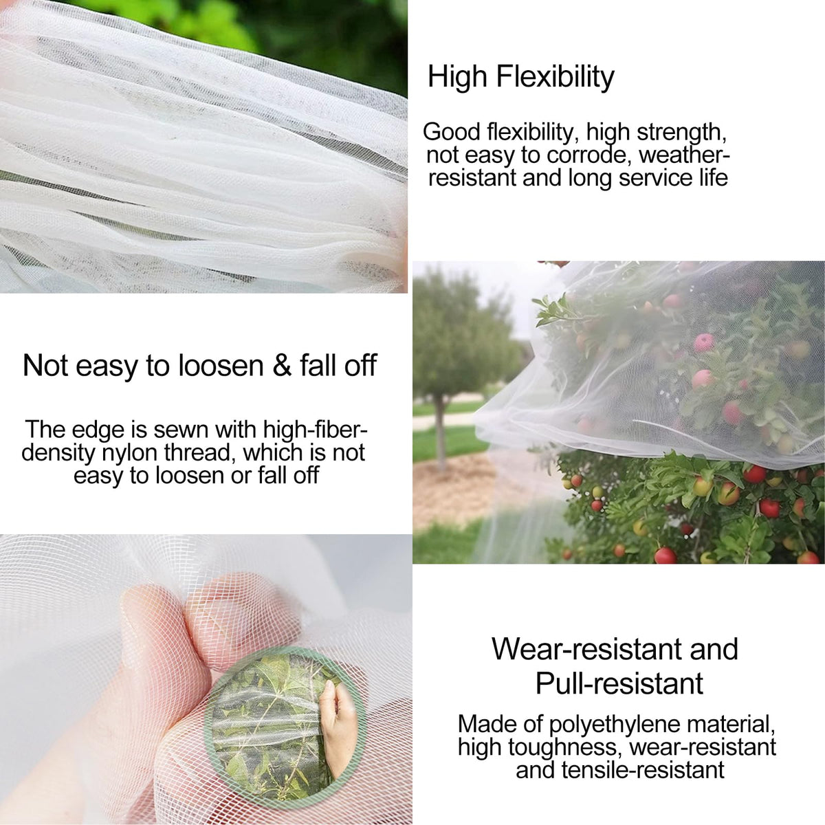 Garden Mesh Netting with Drawstring & Zipper,4PACK Mesh Netting Pest Barrier Protection Bird Mosquito Net Plants Cover for Patio Vegetable Plants Fruit Tree (4FTx5.9FT+2.3FTx3.3FT)