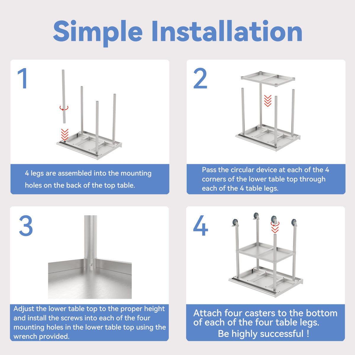 STEELBUS Stainless Steel Work Table with Back Panel,Undershelf and Casters,Commercial Prep Table for Kitchen, Restaurant,Garage,Workshop,NSF Certified,Durable,Scratch & Rust Resistant