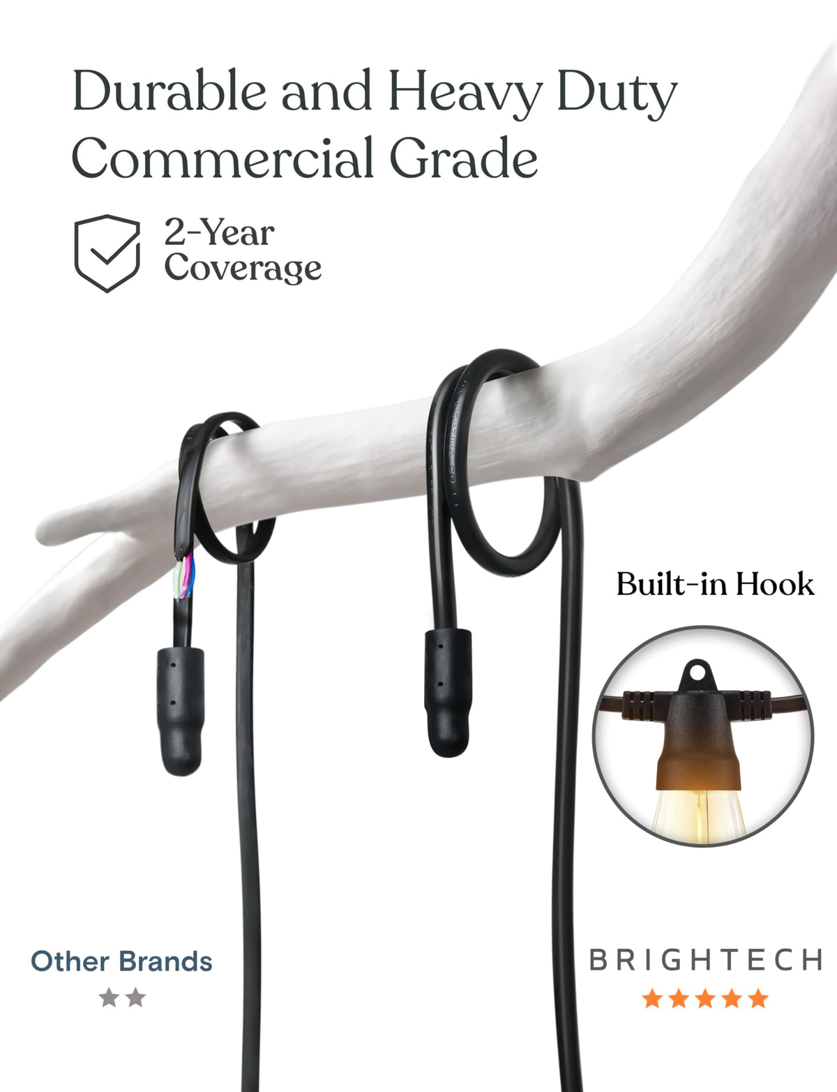 Brightech Bundle Ambience 48Ft Pro Solar String Lights + Portobello Cordless LED Touch Table Lamp