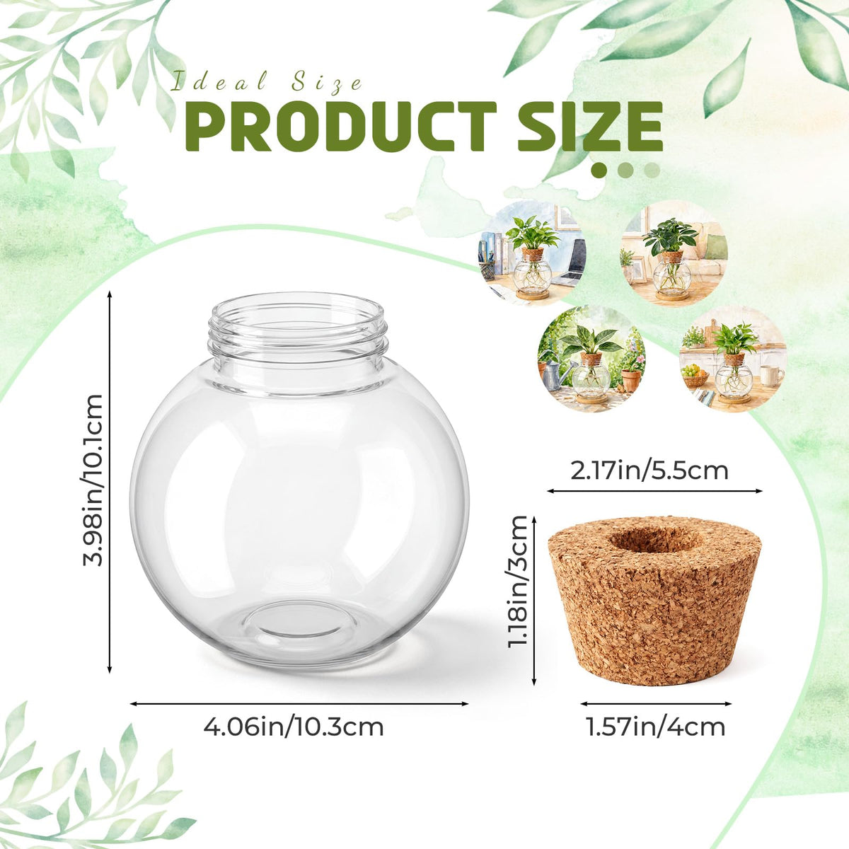 Ripeng 6 Pack Propagation Vases for Plants Plastic Large Plant Propagation Station with Hole Lid and Cork Coasters Growing in Water Hydroponic Home Office Table Garden Kitchen Decor, 4.06 x 3.98 Inch