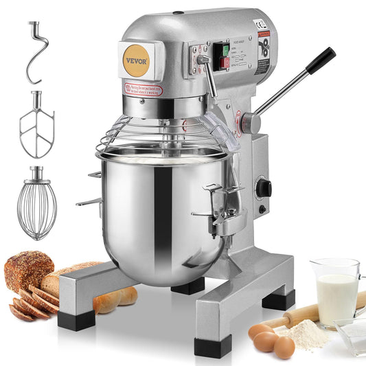 VEVOR Commercial Food Mixer 20Qt, Commercial Mixer with 3 Adjustable Speeds, 1100W Dough Mixer,Commercial Stand Mixer with Stainless Steel Bowl