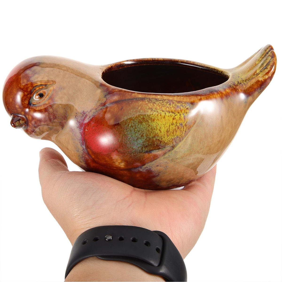 Levemolo Ceramic Succulent Planter Pot with Bird Motif for Indoor and Outdoor Balcony Gardening, Glazed Pottery Bowl Planter for Succulents and Small Plants