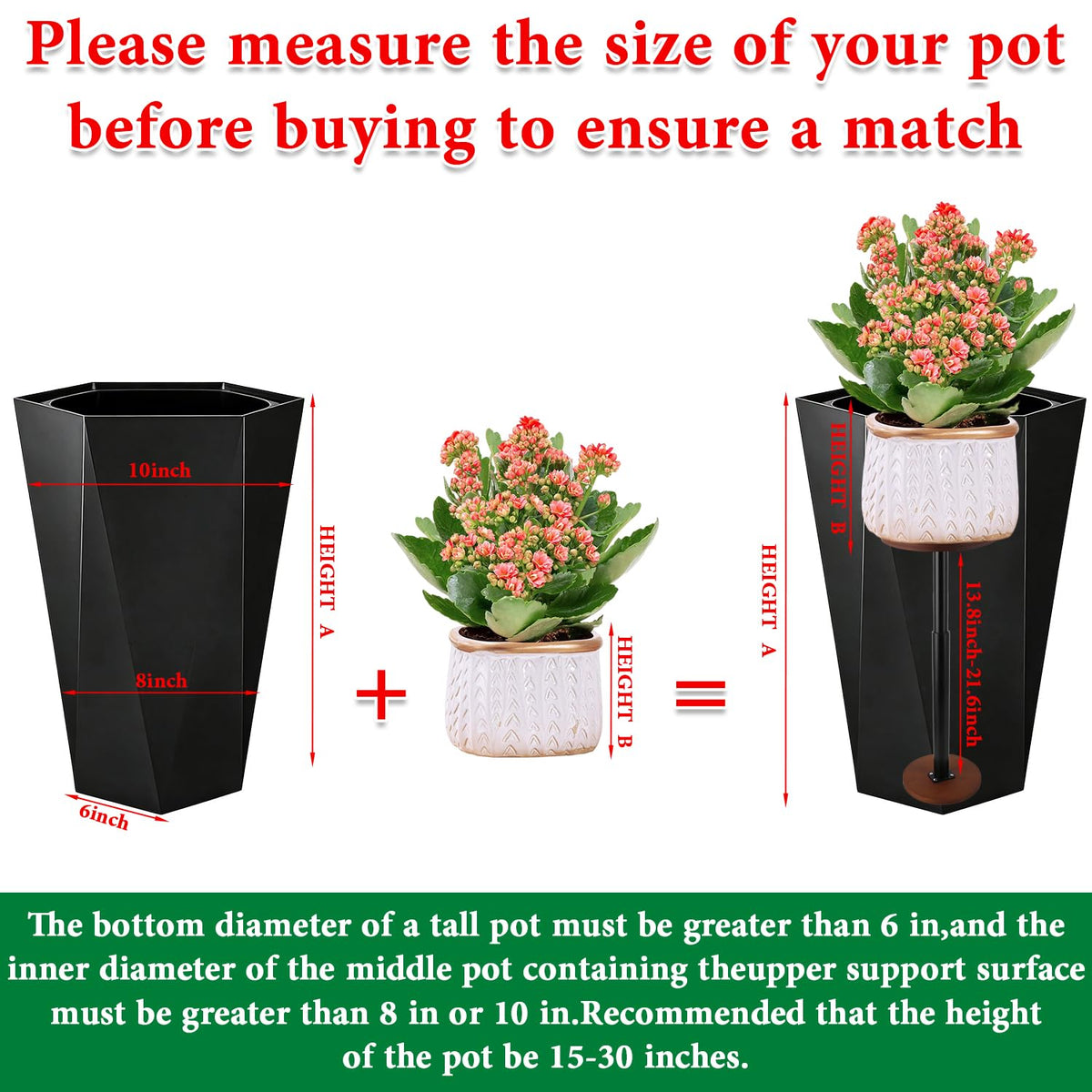 LUTTY 2Set Wooden Adjustable Plant Risers for Inside Pot,13.8-21.7 inches Tall Tapered Plant Riser Fill Bottom of Tall Flower Pots and Large Plants Containers, Rise Filler Riser of Flower Pots
