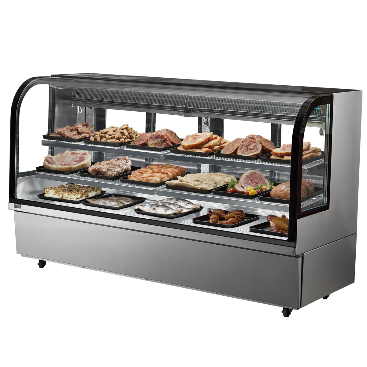VEVOR Deli Case, 32 Cu.Ft./901L Large Pastry Display Case, 4-Tier Commercial Display Refrigerator with LED Lighting, Downdraft Cooling, Movable with Casters, for Bakery