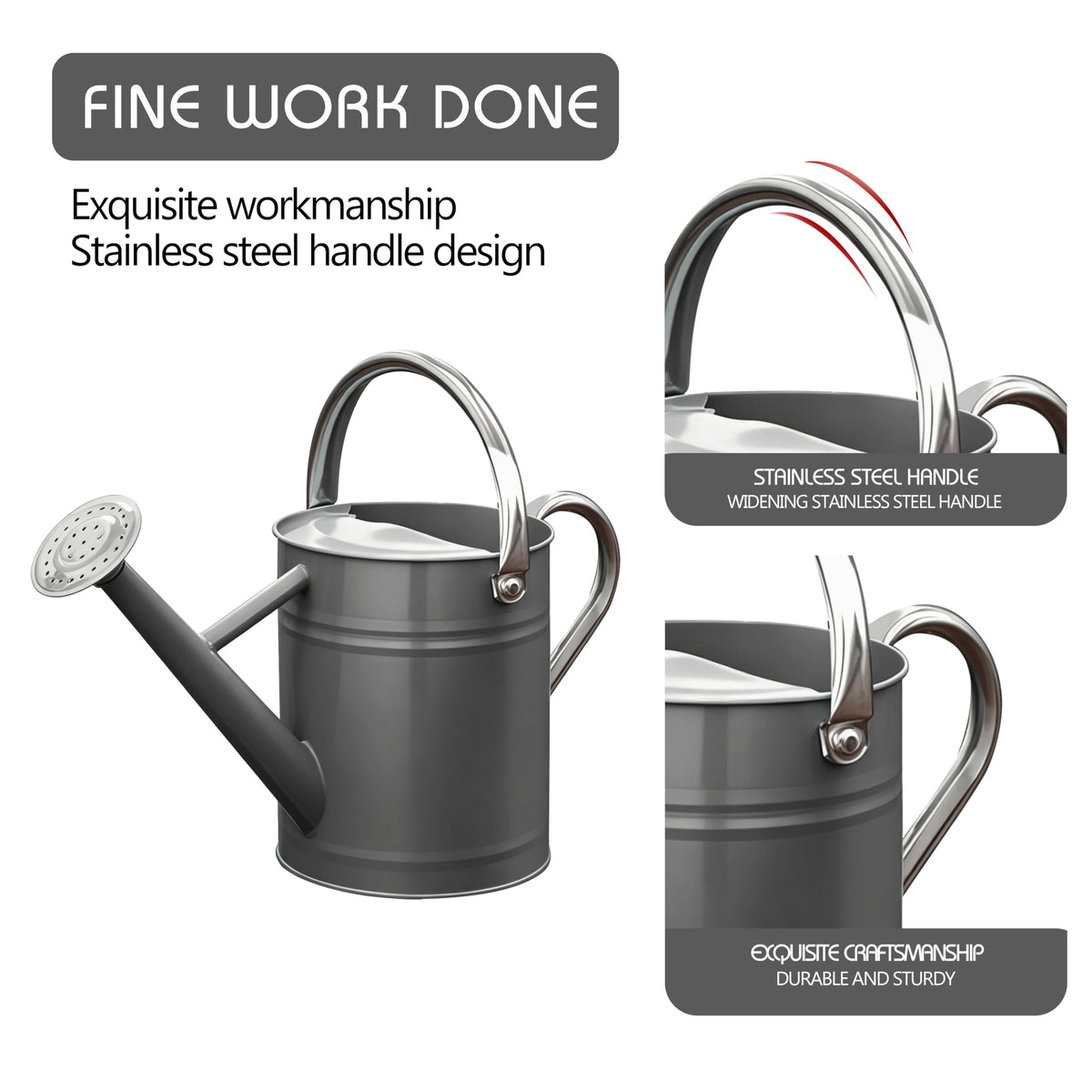 SunnyTong Metal Watering Can for Outdoor and Indoor Plants, Watering Can Decor, 1 Gallon (Gray)
