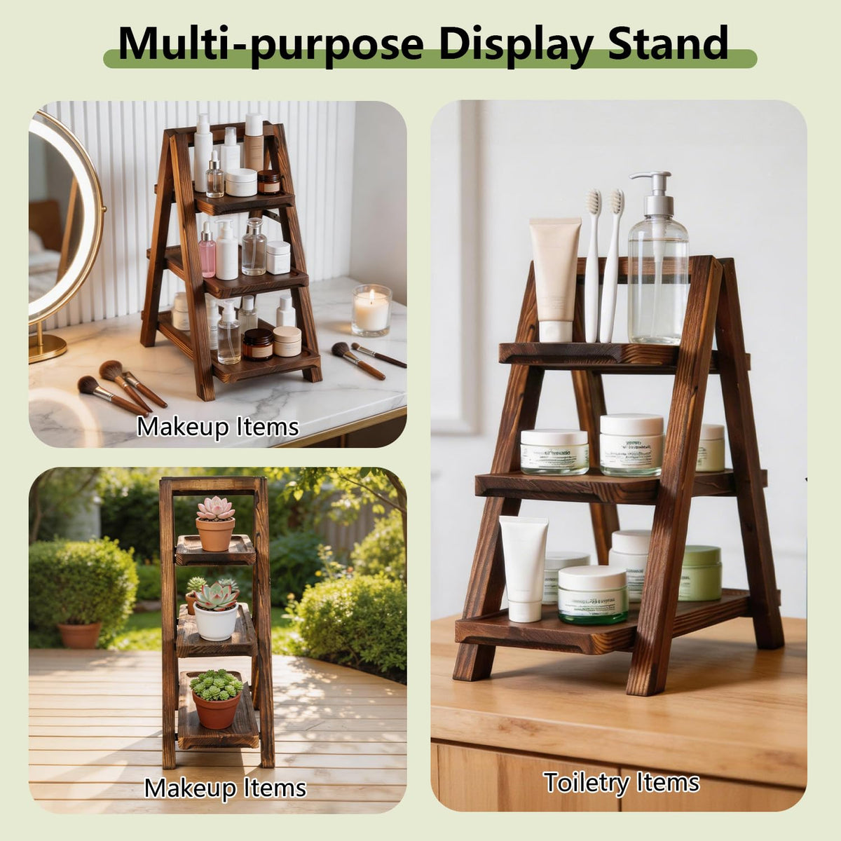 Wooden 3 Tier Cupcake Stand with Flower Vine, Palm Leaves & Decorative Butterflies, Cupcake Holder for Tea Party Supplies, Serving Trays for Party Perfect for Dessert Cups and charcuterie Cups