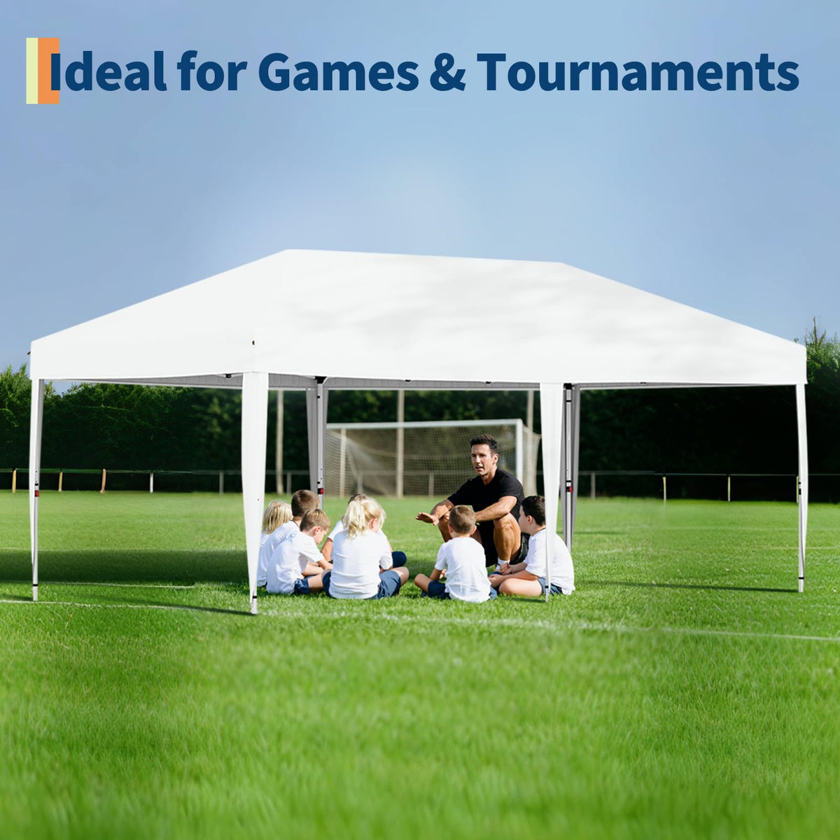 GarveeLife 10x20 Pop Up Canopy with 6 Sidewalls - Heavy Duty Outdoor Canopy Tent with Portable Roller Bag - 3 Adjustable Height, 4 Weight Bags, 8 Stakes & 6 Guy Ropes Included, Blue