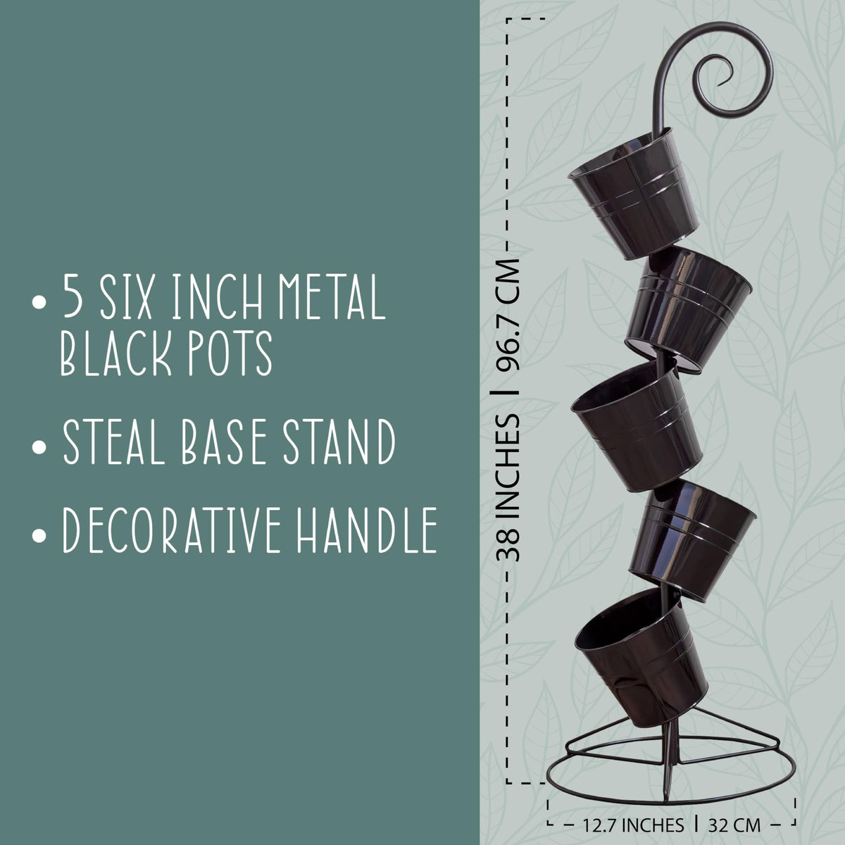 Esterno Hanging Flower Pot Tiered Stand (Black), Metal Outdoor Stacking Planter