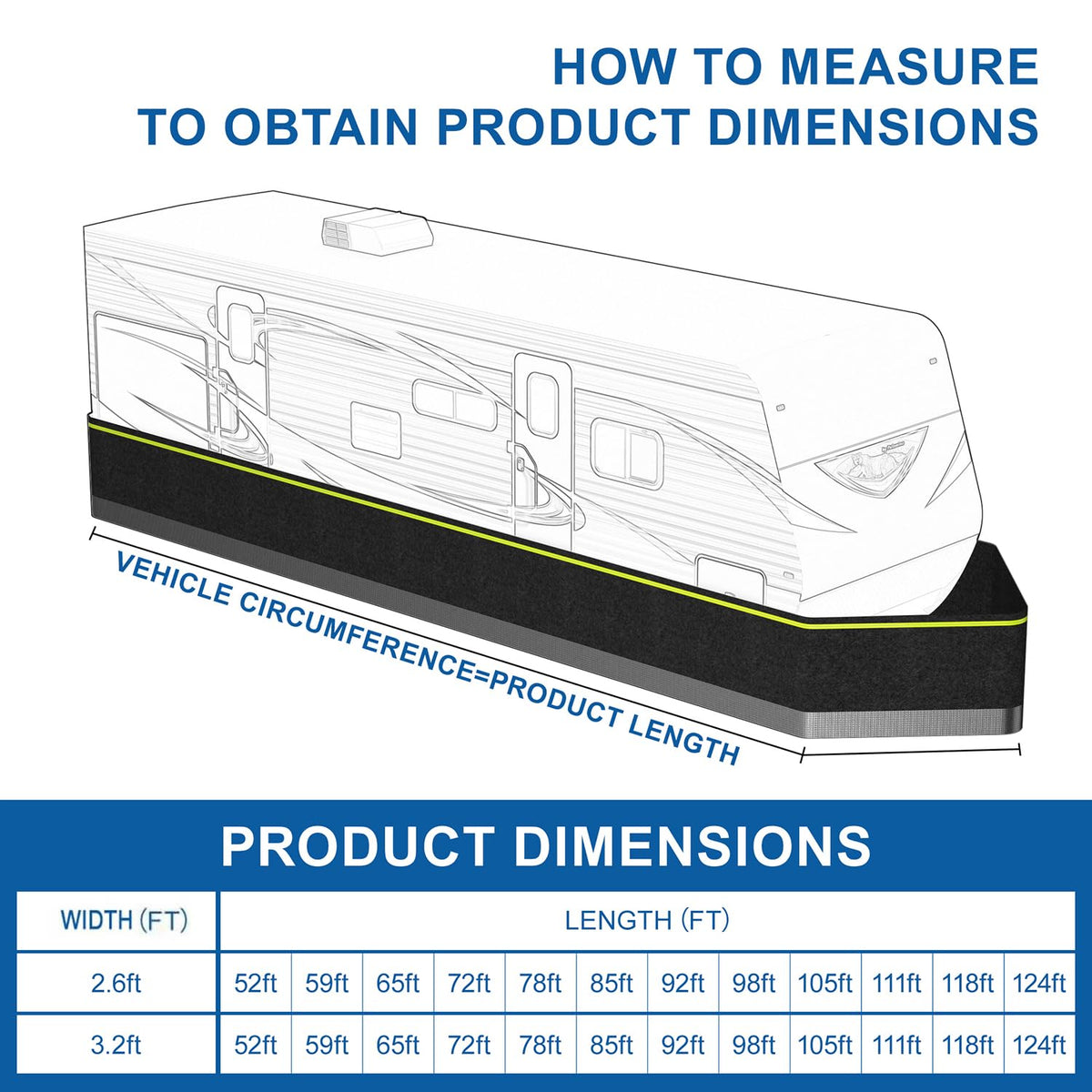RV Skirting Kits for Winter - Heavy Duty Insulated Camper Skirt for Travel Trailer, 5th Wheel & Motorhome, All Weather Waterproof Windproof Cold Weather & UV Resistant Underpinning Cover, 65ft x 2.6ft
