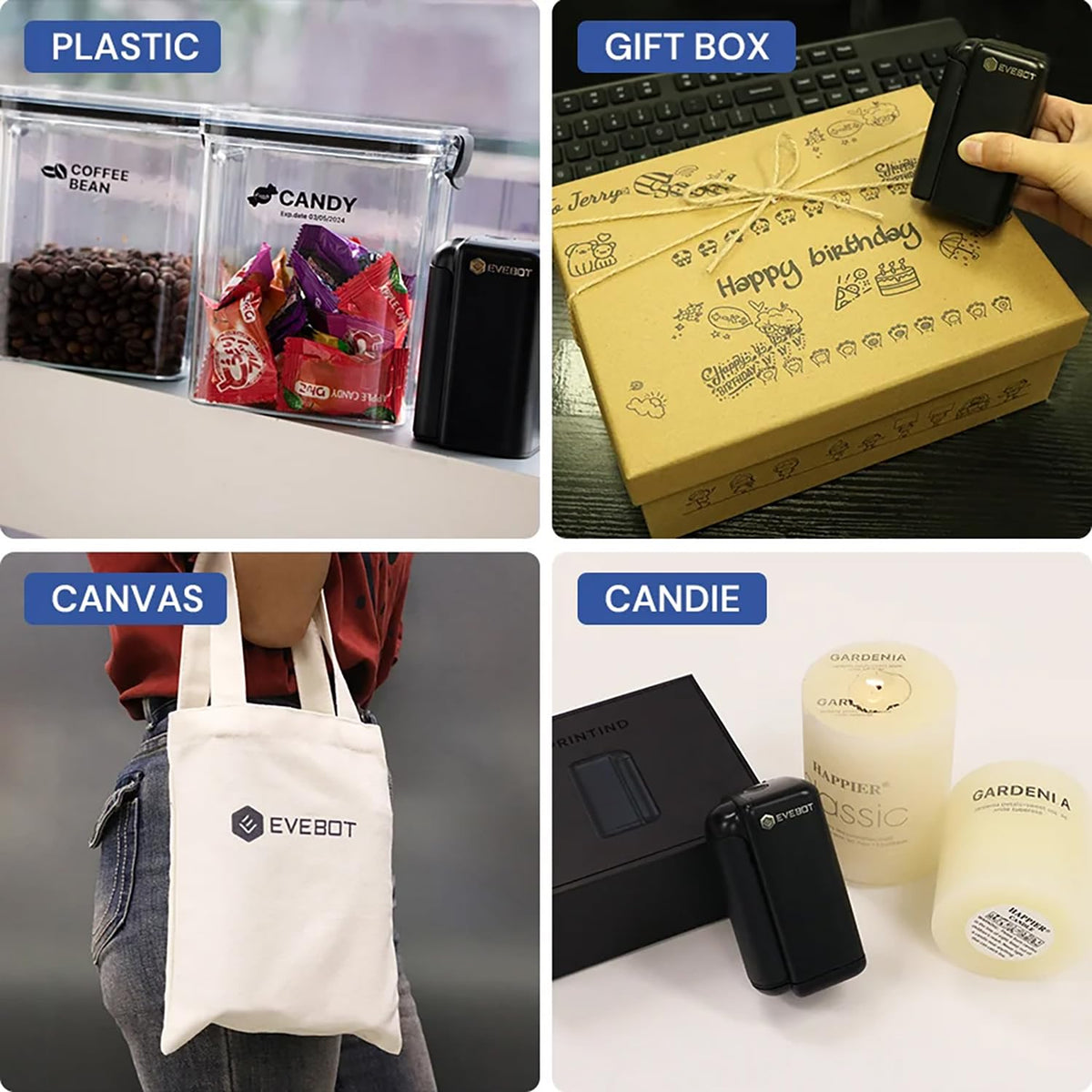 EVEBOT Handheld Inkjet Printer 1.02 Inch Print Width for Any Surface Portable Logo Printer Bluetooth Connection to Phone Label Machine for Text Barcode QRCode Production Date Batch Number- Black 1PCS