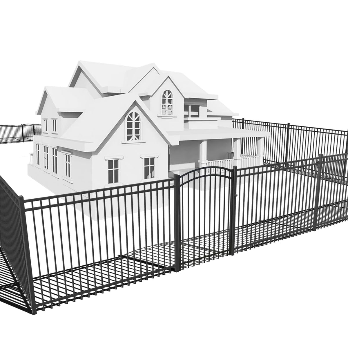 Fencer Wire 76FT Heavy Duty Flat Top Fence Barrier Kit, Anti-Rust Metal Steel Fence with 5FT Height X 8FT Width Panels, with Arched Gate, Posts, Connectors, Outdoor Fencing for Yard