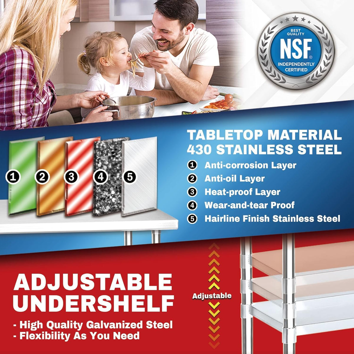 DuraSteel 30x18 Stainless Steel Work Table - NSF Commercial Prep Metal Table - Outdoor Pizza Oven Stand w/Under Shelf - Kitchen Island Laundry Utility Garage Microwave Stand Large Rolling Storage Cart