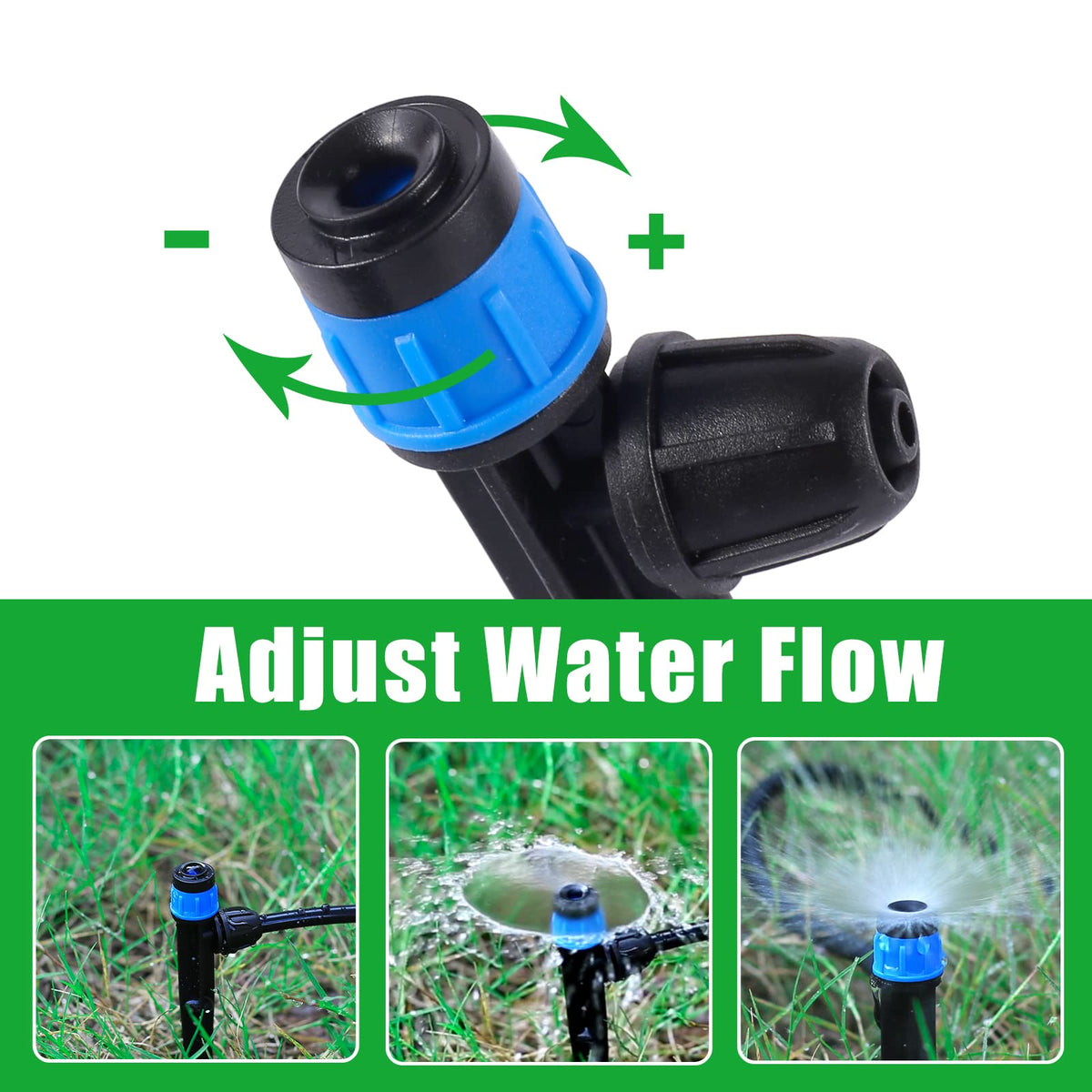 Drip Irrigation Emitters with Adjustable 360 Degree Water Flow Drippers Sprayer for 1/4 inch Tubing, Garden Drippers Sprayer Perfect for House Garden Watering System.(50pcs-Blue 360 Degree Sprayer)