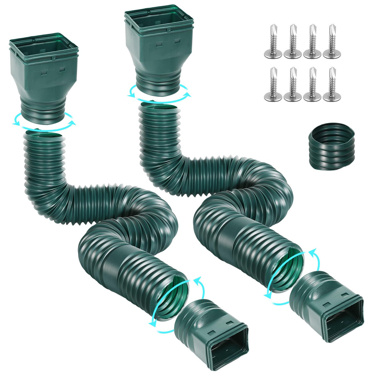 Gutterlix Flexible Gutter Downspout Extensions, Connectable Downspout Extender with 58"+ 67" Extendable Pipe, Thickened Down spout Drain Extension for Rainwater Drainage(2 Pack, Green)