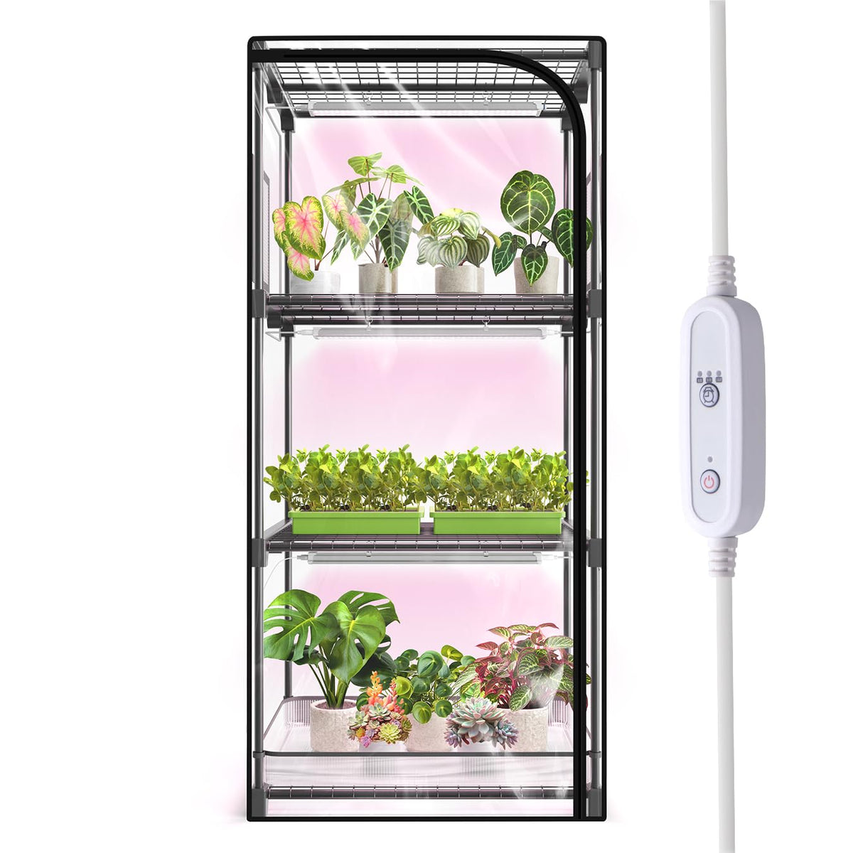 SpeePlant LED Grow Light Bulbs+4-Tier Plant Stand with Zippered PVC Tent, 27" L x 19" W x 59" H