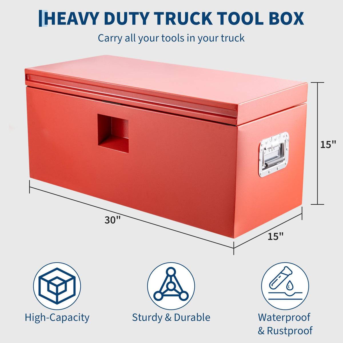 CABIHOME 30-Inch Heavy Duty Steel Truck Tool Box, Lockable & Weatherproof Jobsite Storage Chest with Hydraulic Lid for Pickup Trucks & Trailers