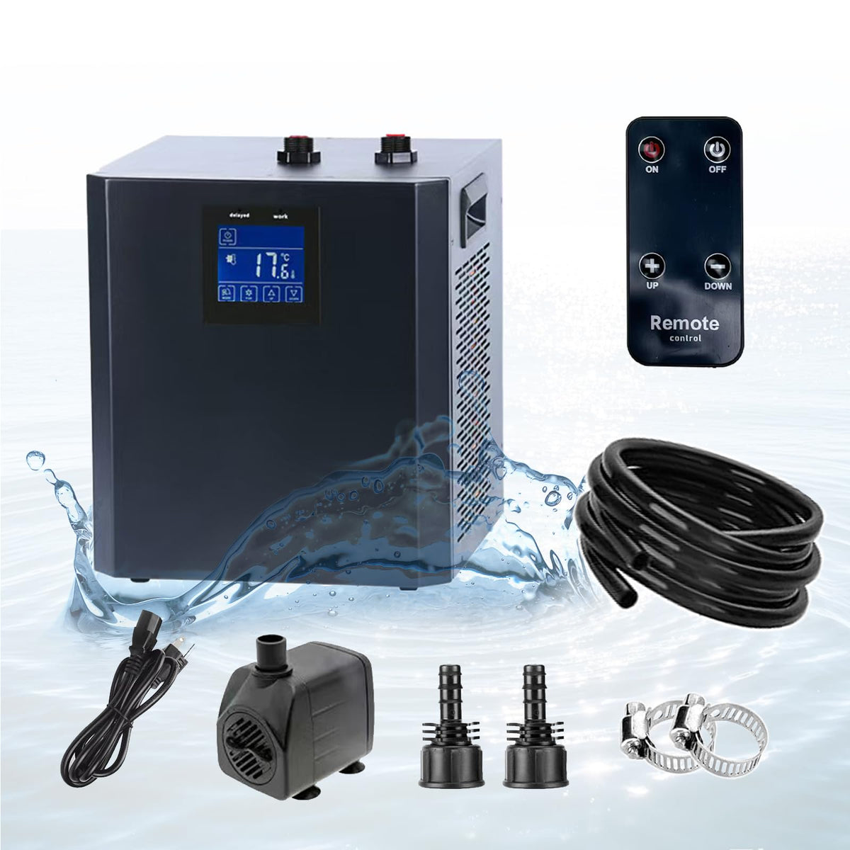 YAKUST 79 Gallon Aquarium Chiller, Fish Tank Chiller,1/3 HP Active Aqua Chiller for Axolotl, Aquarium Cooler with LED Display, Pipe, Water Pump, Remote Control