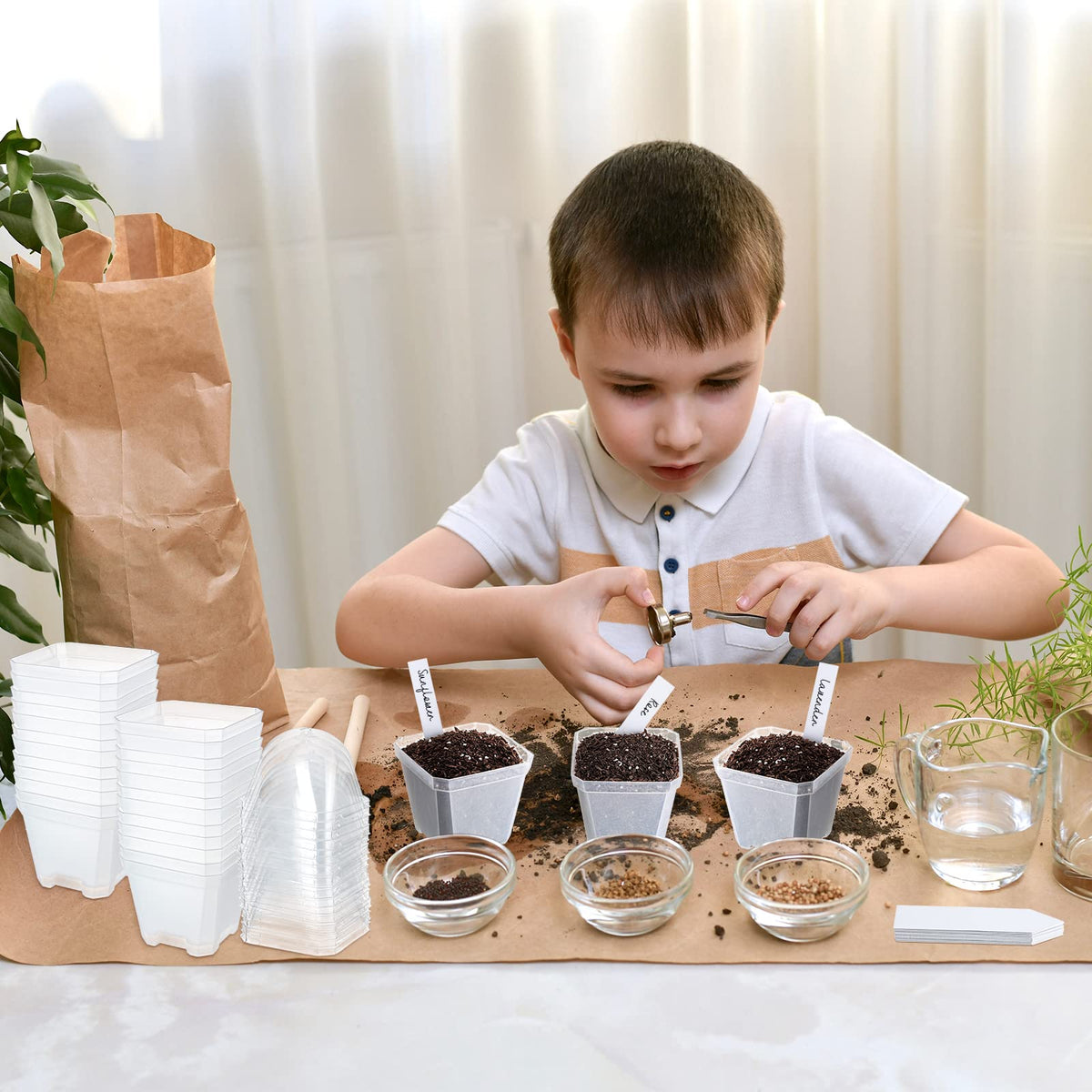 42 Pack 4 Inch Clear Plant Nursery Pot Sets with Humidity Dome and Drain Holes Include 20 Plastic Gardening Pot 20 Labels, 2 Marker Pen Seed Starting Container for Seedlings Vegetables Succulents